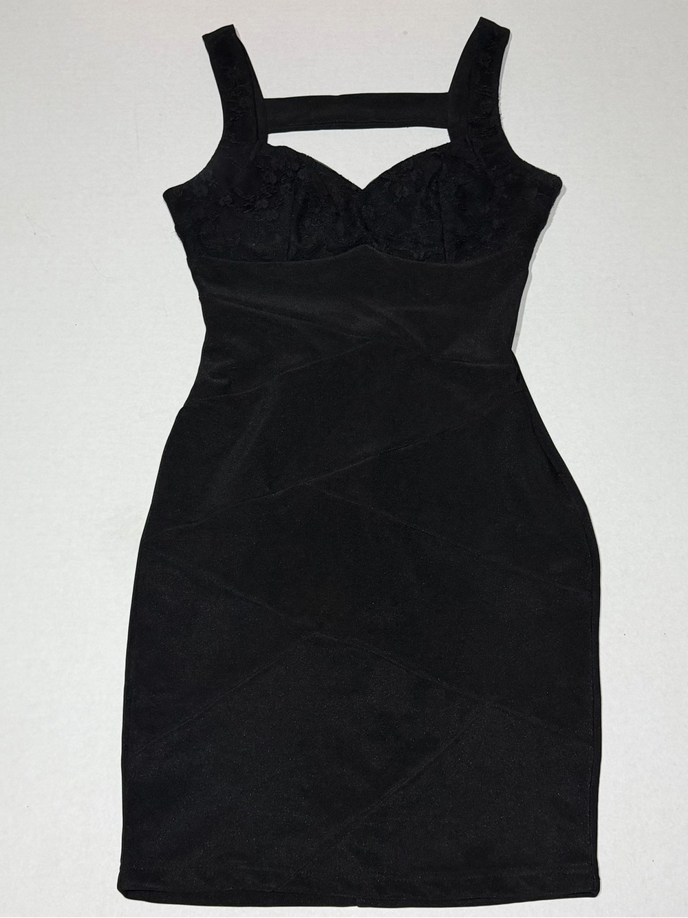 le chateau Black Mini Bodycon Dress with Bust and Strap Detail
